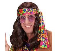 W WIDMANN MILANO Party Fashion - Perruque Hippie Dude, avec bandeau coloré, perruque à cheveux longs, Flower Power