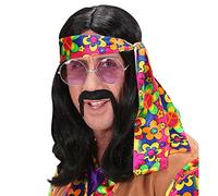W WIDMANN MILANO Party Fashion - Perruque Hippie Dude, avec Bandeau coloré, Perruque à Cheveux Longs, Flower Power