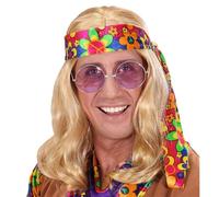 W WIDMANN MILANO Party Fashion - Perruque Hippie Dude, avec bandeau coloré, perruque à cheveux longs, Flower Power