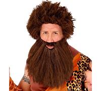 W WIDMANN MILANO Party Fashion - Perruque Homme des cavernes avec barbe | Perruque synthétique brune pour l'âge de pierre, les Néandertaliens, la jungle et le carnaval