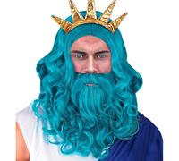 W WIDMANN MILANO Party Fashion - Perruque Poséidon avec barbe | Avec moustache et longues boucles, accessoire de déguisement pour soirées à thème, théâtre et déguisements de Neptune