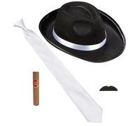 W WIDMANN MILANO Party Fashion - Set de costume Les années folles, 4 pièces, chapeau, cravate, moustache et cigare, Charleston, gangster, chef de la mafia, accessoires