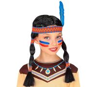 Widmann Perruque indienne Party Fashion enfant avec bandeau et plume Multicolore Taille unique