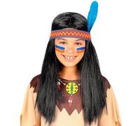 Widmann Perruque enfant Party Fashion 46932 - Indien noir avec bandeau et plume