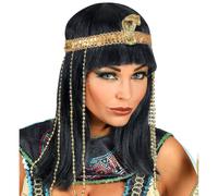 W WIDMANN MILANO Party Fashion - Perruque « Reine d'Égypte » | Perruque noire avec bandeau à perles et serpent pour le carnaval et les soirées à thème