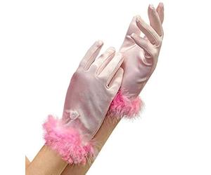 W WIDMANN MILANO Party Fashion PINK SATIN GLOVES WITH MARABOU TRIM child size -