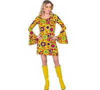 W WIDMANN MILANO Party Fashion - Robe des années 70 pour femmes, motif circulaire, manches trompettes, costume pour carnaval, festival, soirée à thème