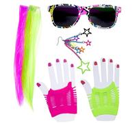 W WIDMANN MILANO Party Fashion - Set d'accessoires néon années 80, avec mèches de cheveux, boucles d'oreilles, gants, lunettes, pour le carnaval, les soirées à thème
