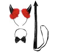 W WIDMANN MILANO Party Fashion - Set de costume diable, 3 pièces, cornes de diable, noeud papillon, queue, Halloween, Carnaval, Fête à thème