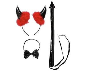 W WIDMANN MILANO Party Fashion - Set de costume diable, 3 pièces, cornes de diable, noeud papillon, queue, Halloween, Carnaval, Fête à thème