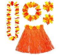 W WIDMANN MILANO Party Fashion - Set de déguisement Hawaï, jupe en raphia, collier de fleurs, bandeau et bracelets de fleurs, fête d'été, fête de plage, carnaval