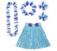 W WIDMANN MILANO Party Fashion - Set de déguisement Hawaï, jupe en raphia, collier de fleurs, bandeau et bracelets de fleurs, fête d'été, fête de plage, carnaval