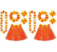 W WIDMANN MILANO Party Fashion - Set de déguisement Hawaï, jupe en raphia, collier de fleurs, bandeau et bracelets de fleurs, fête d'été, fête de plage, carnaval (Lot de 2)