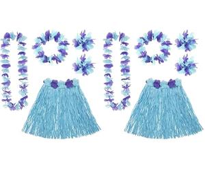 W WIDMANN MILANO Party Fashion - Set de déguisement Hawaï, jupe en raphia, collier de fleurs, bandeau et bracelets de fleurs, fête d'été, fête de plage, carnaval (Lot de 2)