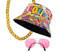W WIDMANN MILANO Party Fashion - Set de mode hip-hop des années 90, chapeau de pêcheur, lunettes, chaîne, anneau, accessoire pour costumes de carnaval