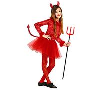 W WIDMANN MILANO Party Fashion - She-Devil Costume for Girls, with Horns and Tail, Devils, Demons, Hell, Ballerina, Halloween, Carnival, Theme Parties