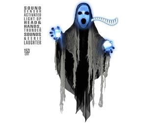 W WIDMANN MILANO Party Fashion Sound Sensor Activated Sinister Reaper with Light-UP Head & Hands, Thunder Sounds and Eerie Laughter 153 cm - with Try ME Function (2 x AA Batteries Included) -