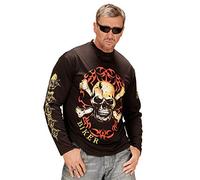 W WIDMANN MILANO Party Fashion - T-shirt de motard avec tête de mort et os, rockers, Halloween, carnaval