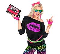 W WIDMANN MILANO Party Fashion - T-shirt mode fille années 80, chemise sans manches, Kiss Lips, Disco Fieber, déguisements de carnaval