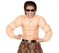 W WIDMANN MILANO Party Fashion - T-shirt musclé pour enfants, six-pack, soldat, super-héros, culturiste, costumes de carnaval
