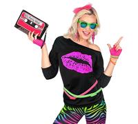 W WIDMANN MILANO Party Fashion - T-shirt mode fille années 80, chemise sans manches, Kiss Lips, Disco Fieber, déguisements de carnaval