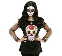 W WIDMANN MILANO Party Fashion - T-Shirt Squelette coloré Femme Dia de Los Muertos Taille Unique, 30 by 5-inch, Noir