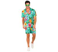W WIDMANN MILANO Party Fashion - Tenue de soirée estivale, chemise à manches courtes et short, pour une fête sur la plage, une soirée à thème hawaïenne, un carnaval