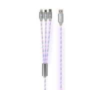 W Wonder - Câble LED 3-en-1 Lumineux, USB-A vers Lightning, USB-C et Micro-USB, 1.2m, Effet de Lumière Circulante, Charge Multi-Appareils Gaming, Bleu/Gris
