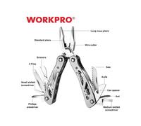 (W041901A1) Pince multifonction WORKPRO 14 en 1, poche portable avec étui en nylon, pliable pour camping
