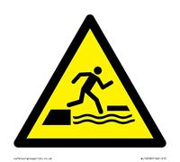 W068 Panneau d'avertissement : Falling in water when step on or off a Floating surface - 100 x 100 mm - S