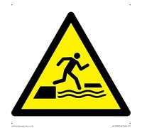 W068 Panneau d'avertissement : Falling in water when step on or off a Floating surface - 150 x 150 mm - S.