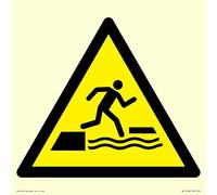 W068 Panneau d'avertissement : Falling in water when step on or off a Floating surface - 200 x 200 mm - S