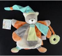 W1. DOUDOU ET COMPAGNIE MARIONNETTE CHAT BLEU GRIS DC2385 orange vert NEUF