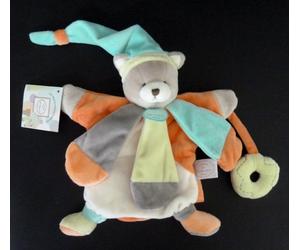 W1. DOUDOU ET COMPAGNIE MARIONNETTE CHAT BLEU GRIS DC2385 orange vert NEUF