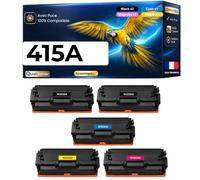 W2030A W2031A W2032A W2033A 415A Pack 5 Toners compatibles pour HP Color LaserJet Pro M454dn M454dw M479fdn M479fdw Noir Cyan Magenta Jaune avec Puce 2400 2100 Pages