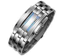 W217h Montre de sport numérique LED en acier inoxydable pour homme, Argenté., taille unique, Bracelet