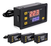 W3230 Lot de 4 thermostats numériques DC 12 V 20 A avec écran LCD, affichage numérique étanche, relais de régulateur avec sonde de capteur NTC 10 K (noir)