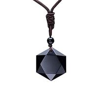 W4012 Collier avec pendentif étoile hexagonale en obsidienne naturelle Feng Shui pour homme et femme