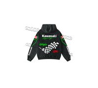 (W5792-XL) Sweat à capuche Kawasaki style rétro pour homme, effet usé, délavé, imprimé, décontracté