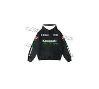 (W5793-XXXXL) Sweat à capuche Kawasaki style rétro pour homme, effet usé, délavé, imprimé, décontracté