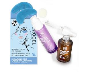 W7 Ensemble Hydrate & Revive - Comprend des patchs gel sous les yeux (5 paires), une huile pour le visage non grasse et une crème revitalisante sous les yeux - Trio de soins de la peau pour une