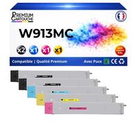 W9130MC W9130MC W9131MC W9132MC W9133MC pack 5 toners compatibles HP E78523dn E78528dn 2 Noirs et Couleurs haute capacité avec puce 110000 pages