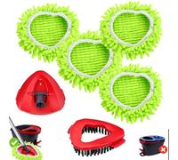 Wa.IE Jiemi Lot de 4 têtes de rechange compatibles avec le système Oceda EasyWring 1 réservoir, tête de recharge en microfibre, 1 brosse à récurer + 1 base de balai + 4 têtes de balai de nettoyage