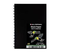 WA Portman Carnet de croquis en papier noir - Carnet de croquis A5 avec papier à dessin noir - Journal en papier noir avec papier d'art noir - Carnet de croquis noir de 60 pages - Carnet de croquis