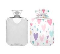 Waassud Bouillotte à motif de cœur mignon avec housse souple pour soulager la douleur, coussin chauffant pour le cou et les épaules, taille S