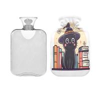 Waassud Bouillotte chat noir mignon avec housse souple pour soulager la douleur, coussin chauffant pour le cou et les épaules, taille S