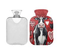 Waassud Bouillotte de Saint-Valentin en forme de vache avec housse souple pour soulager la douleur, coussin chauffant pour le cou et les épaules, taille M