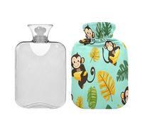 Waassud Bouillotte en forme de singe mignon avec housse souple pour soulager la douleur, coussin chauffant pour le cou et les épaules, taille M