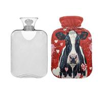 Waassud Bouillotte romantique en forme de vache avec housse souple pour soulager la douleur, coussin chauffant pour le cou et les épaules, taille M