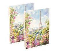 Waassud Carnet à spirales à spirale Motif Tour Eiffel de Paris aquarelle pour le travail, l'université - Carnet de notes ligné détachable - 60 pages A5 - Fournitures de bureau
